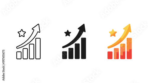 Vibrant and modern illustration of rising bar charts with upward arrows and stars, symbolizing business success, financial growth, and positive trends in a professional context.