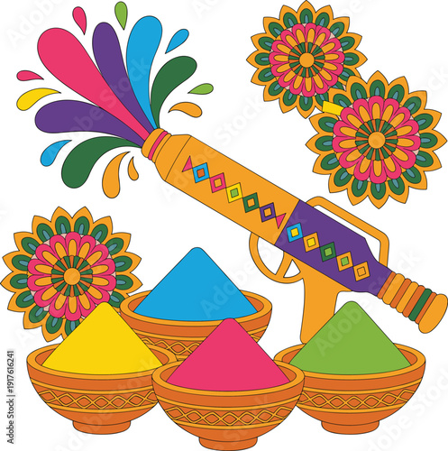 Holi festival color powder gun shooting 