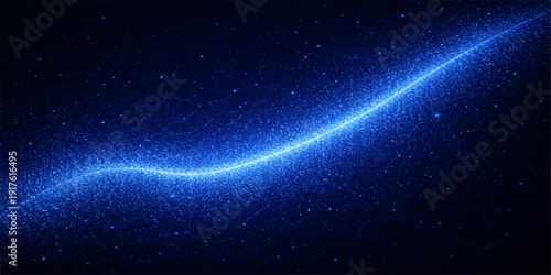 An abstract blue space background features a glowing nebula and bright starry galaxy across a dark celestial cosmos of deep blue outer universe light