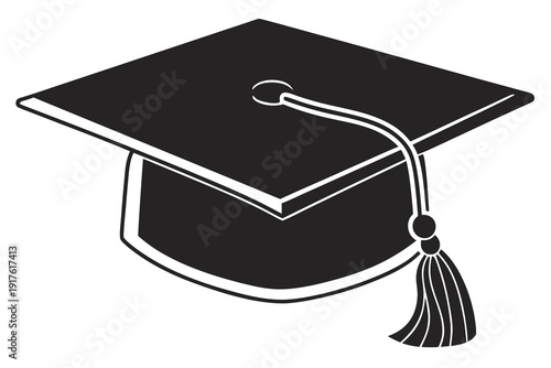 Graduation Cap Icon Black White | Mortarboard Emoji Symbol Vector