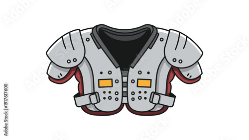 Detailed illustration of American football protective shoulder pads on a white background representing sports safety and equipment.