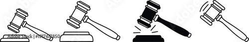 Gavel in different positions and styles court justice symbol