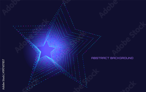 Extrude wireframe shapes star on a dark background. Color grid with thin lines gradient connecting dots. Design element.