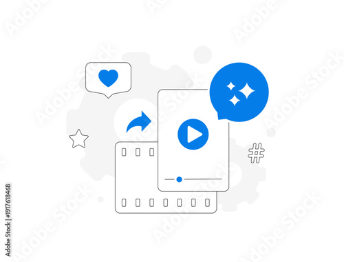 Convert landscape video to vertical using AI video resizer tool for social media content sharing and mobile format optimization, modern flat UI infographic for SaaS banner, vector illustration