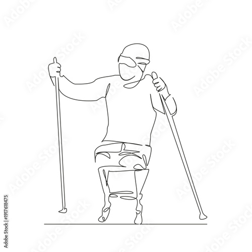 One continuous single drawing line art flat doodle sport, wheelchair, competition, disability, game, athlete, championship, man, disabled. Isolated image hand draw contour on a white background; hand 