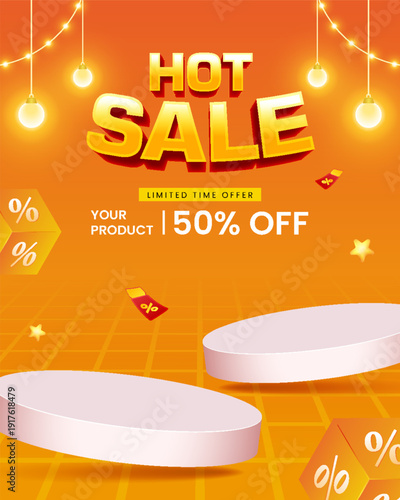Hot Sale Discount Poster with 3D Podium Display