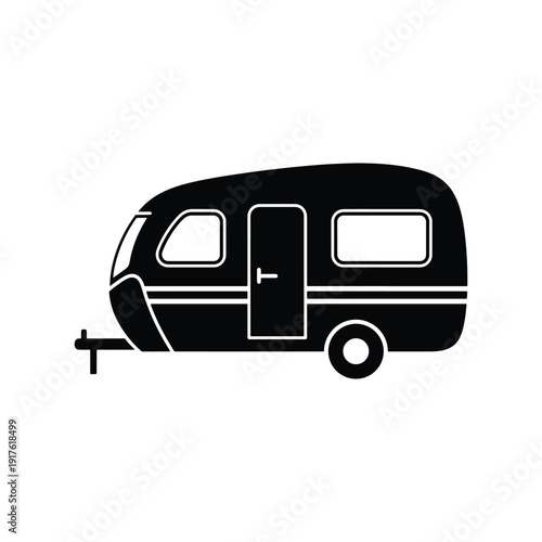 Caravan Trailer Line Icon Travel Camping Vehicle Vector