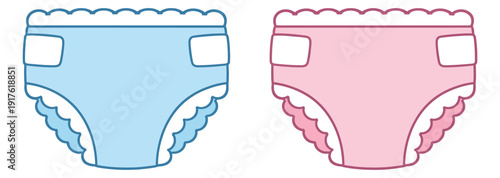 Line art baby diaper set featuring blue and pink designs for newborn infants