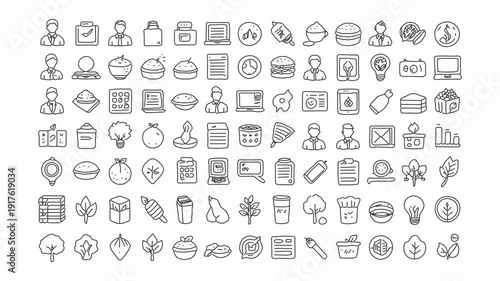 4K animated doodle set with mixed business and nature icons. Hand-drawn line art animation with alpha channel on transparent background.