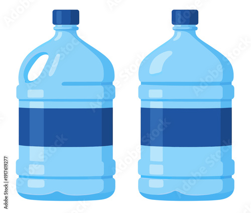 Graphic flat water bottle set featuring two designs, one with a handle, for hydration and delivery services