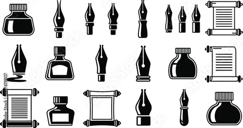 Collection of vintage writing instruments and paper