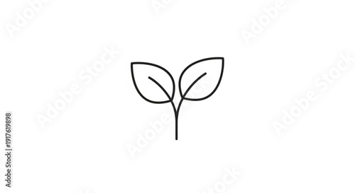 Simple black line drawing of two leaves on a stem