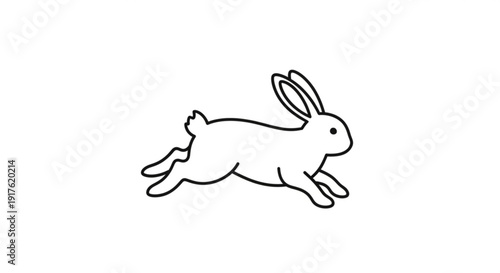 Rabbit runs quickly on white background in line art style