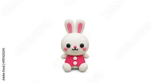 Adorable white rabbit toy with pink dress and cute facial expression