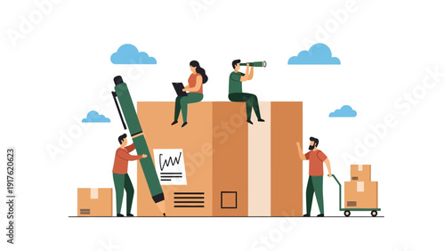 People working together to move boxes in a teamwork environment