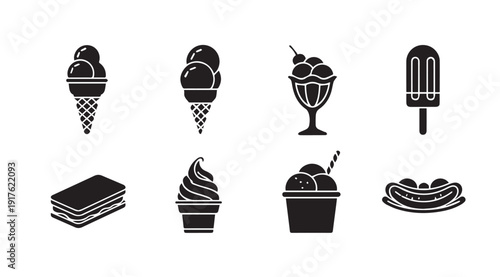 Collection of Sweet Treats and Snacks Icons: Ice Cream, Popsicle, Sandwich, Hot Dog