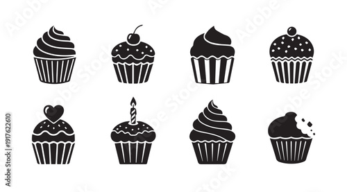 Cupcake Icons Collection: Birthday Candle, Cherry, Heart & Bitten Treat