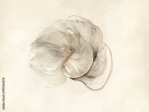 Soft watercolor depiction of an abstract form with layered lines and subtle color shifts