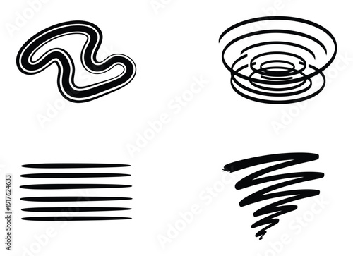 Abstract Black and White Curves, Spirals, and Lines