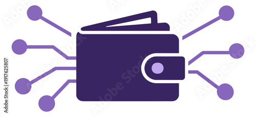 Modern digital illustration of a digital wallet depicting networked financial transactions for financial technology concepts