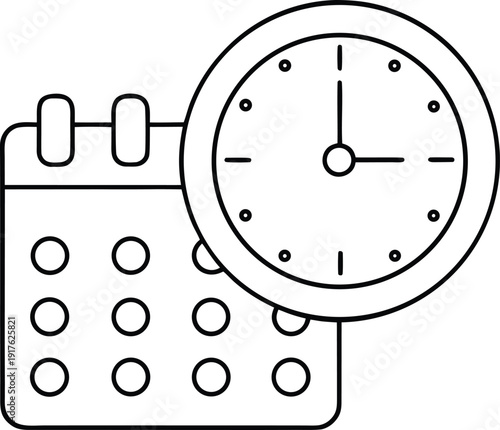 clock in line art vector illustration on transparent background