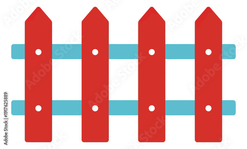 Flat design illustration of picket fence depicting a section of a garden boundary for outdoor and property concepts