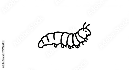 Caterpillar crawling on white background simple black line drawing