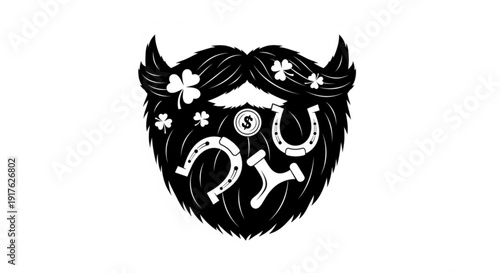 Beard with horseshoes and shamrocks on white background