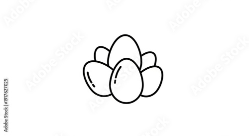 Simple line art illustration of eggs in a nest on white background