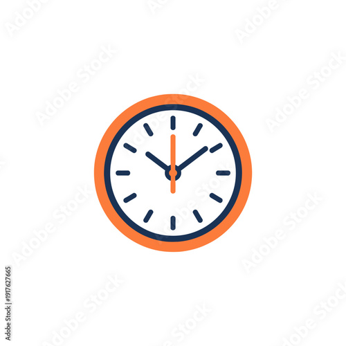 Black wall clock isolated on white background showing time on a simple round clock face