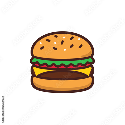 Hamburger with sesame bun and cheese on white background isolated meal