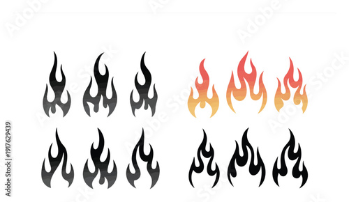Collection of Stylized Flame in Black and Red/Orange Hues