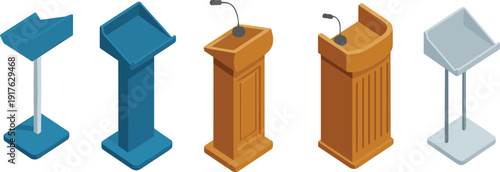 Podium and lectern set with microphones for speech presentation conference vector illustration isolated on white background