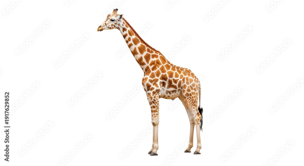 Obraz premium Isolated giraffe standing elegantly, with a distinctive pattern of spots, an impressive animal