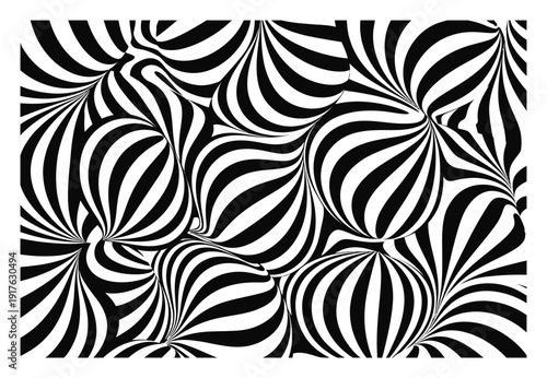 Op Black and White Swirling Pattern with Spherical Illusion