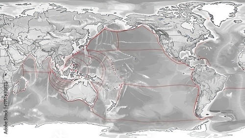Global tectonic plates map visualizing seismic activity zones and geological formation