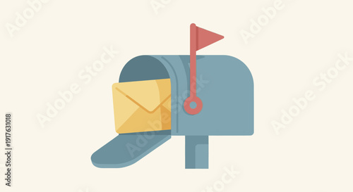 Illustration of a blue mailbox with a yellow envelope inside.