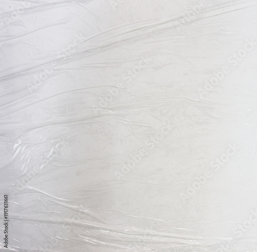 Plastic wrap texture overlay effect. Polyethylene packaging for vinyl or cd cover. Shrink crumpled plastic sleeve, vector mockup illustration.
