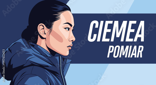 Vector illustration of a woman in profile with text CIEMEA POMIAR.