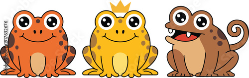 Set of Cute Cartoon Frog Characters Vector Illustration with Funny Colorful Faces