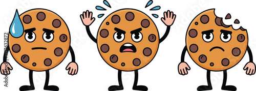 Cute Cookie Character Emotions Set Vector Illustration with Funny Biscuit Faces