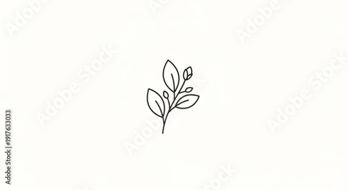 Minimalist line art of a delicate branch with leaves and buds simple botanical illustration for natural design elements isolated on white