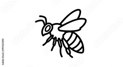 Simple line art bee icon minimalist insect vector illustration for nature and apiary concepts isolated on white