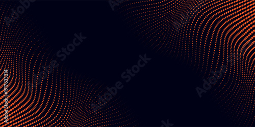 Technology dark navy blue background with abstract orange halftone dot texture