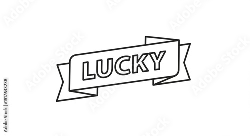 Simple outline of the word LUCKY on a ribbon banner minimalist vector graphic for good fortune and success concepts isolated on white