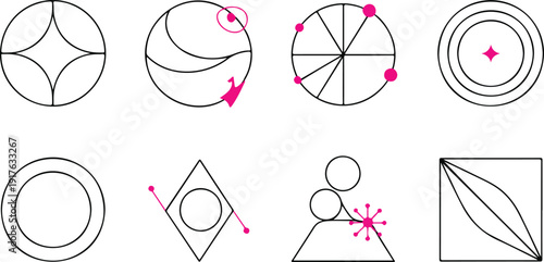 Abstract Geometric Shape Collection Vector with Pink Decorative Symbols