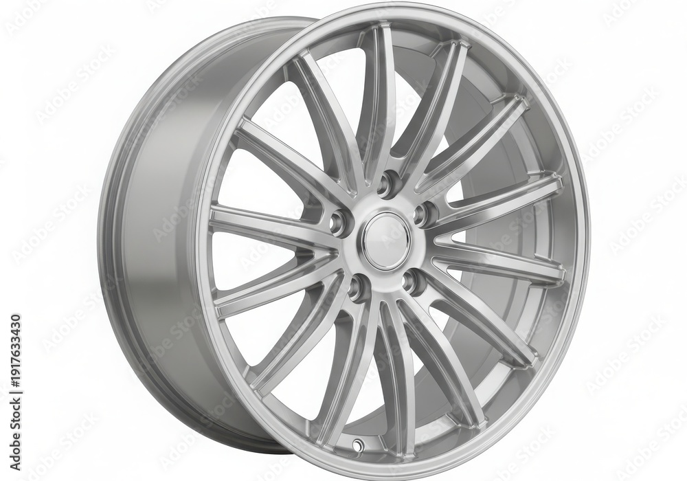 Obraz premium A sleek and modern silver alloy wheel with a stylish multi-spoke design.