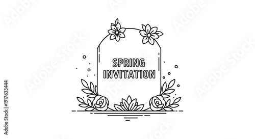 Spring invitation frame with floral elements elegant outline design for greeting cards and event invitations isolated on white background