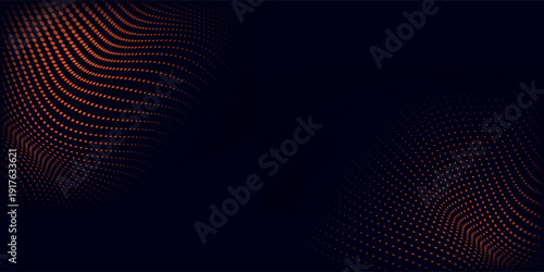 Technology dark navy blue background with abstract orange halftone dot texture