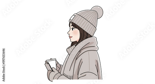 Young woman in winter attire holding a cup.